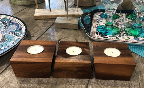 Acacia Wood Tealight Holder Set | Set of 3